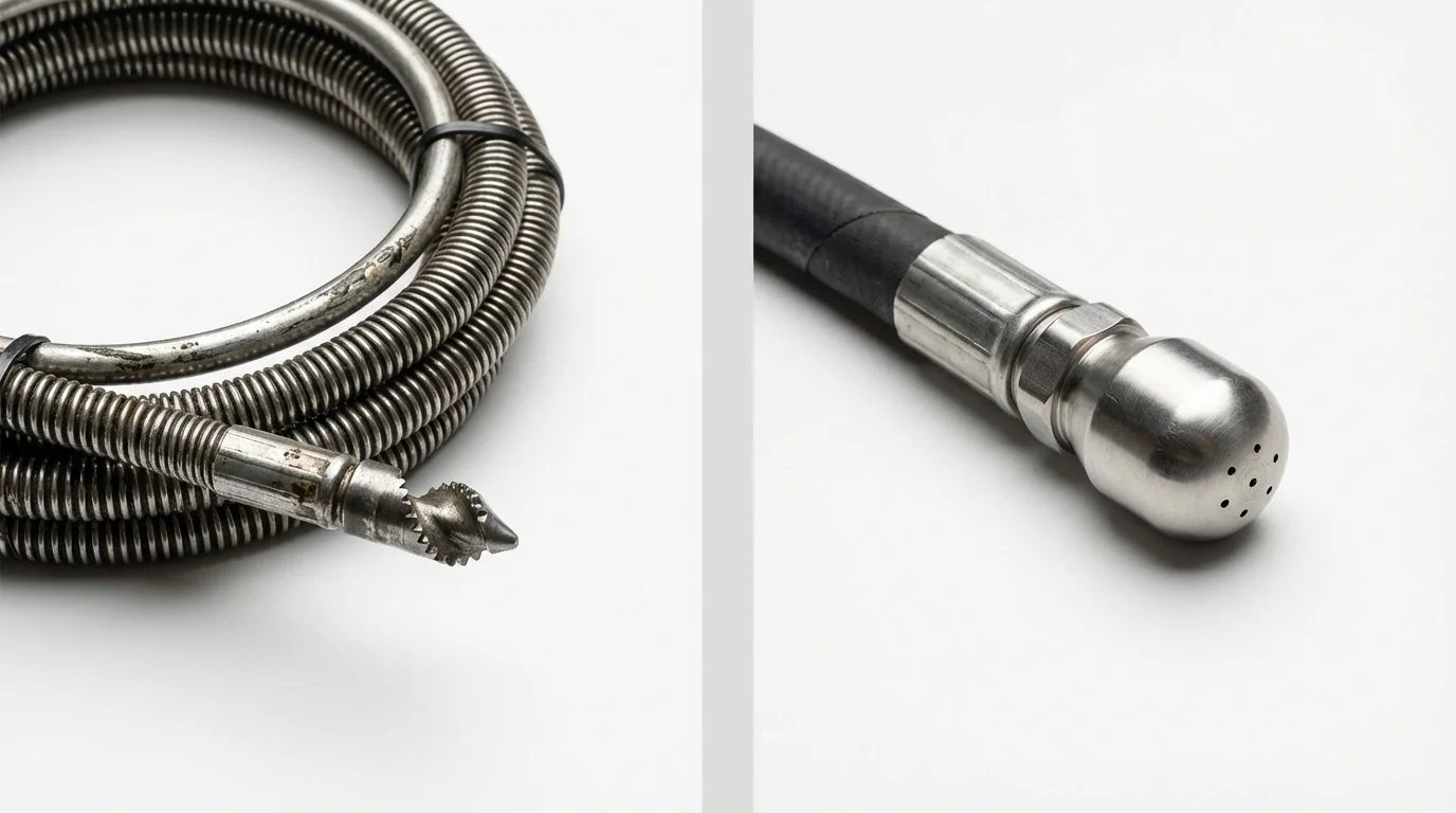 Drain snake cable and hydro jetting nozzle used for drain cleaning in Pittsboro, IN